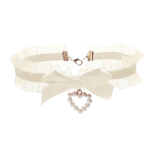 ZYKEJJDDAK Halskette mit Herz-Anhänger, Schleife, modisches Halsband, Halskette, süßer Halsband, Party-Schmuck für Frauen und Teenager, 7.02x3.12in, Stoff, Kein Edelstein von ZYKEJJDDAK