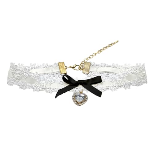 ZYKEJJDDAK Halskette mit Herzanhänger, verstellbare Schleife, Halskette für Damen, elegante Spitzen-Schlüsselbein-Kette, Choker, 5.85x3.9in, Metall, Kein Edelstein ZYKEJJDDAK Halskette mit Herzanhänger, verstellbare Schleife, Halskette für Damen, elegante Spitzen-Schlüsselbein-Kette, Choker, 5.85x3.9in, Metall, Kein Edelstein von ZYKEJJDDAK