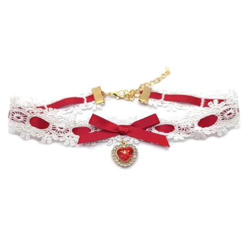 ZYKEJJDDAK Halskette mit Herzanhänger, verstellbare Schleife, Halskette für Damen, elegante Spitzen-Schlüsselbein-Kette, Choker, 7.8x5.85in, Metall, Kein Edelstein ZYKEJJDDAK Halskette mit Herzanhänger, verstellbare Schleife, Halskette für Damen, elegante Spitzen-Schlüsselbein-Kette, Choker, 7.8x5.85in, Metall, Kein Edelstein von ZYKEJJDDAK