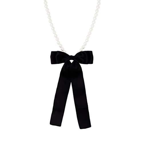 ZYKEJJDDAK Halskette mit künstlicher Perle, weibliches Temperament, Schleife, Anhänger, Schlüsselbeinkette, koreanische Studentin, verstellbare Kette von ZYKEJJDDAK