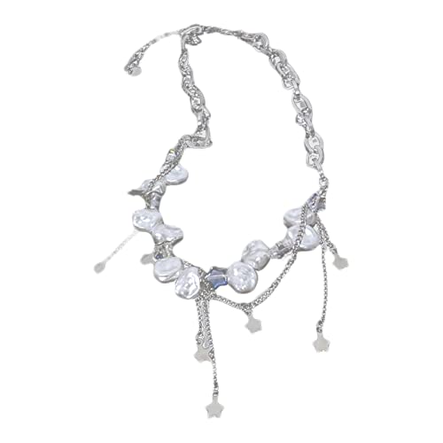 ZYKEJJDDAK Halskette mit künstlicher Perle, weibliches Temperament, Sternanhänger, Schlüsselbeinkette, koreanische Studentin, verstellbare Kette von ZYKEJJDDAK