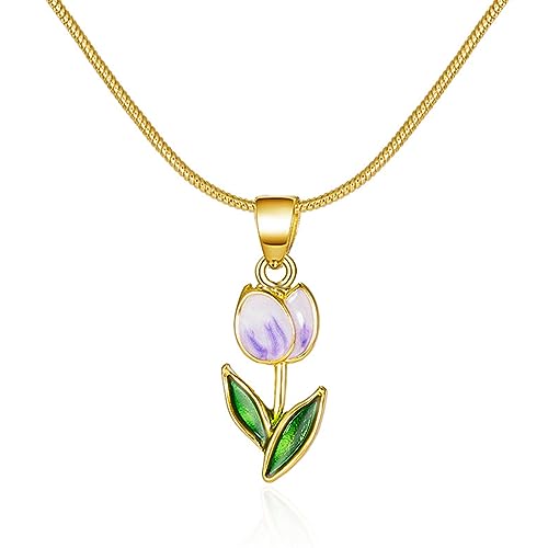 ZYKEJJDDAK Halskette mit schlichtem Tulpenblumen-Anhänger, Halsband, Modeschmuck, einfache Schlüsselbein-Kette, 445cm, Metall, Kein Edelstein ZYKEJJDDAK Halskette mit schlichtem Tulpenblumen-Anhänger, Halsband, Modeschmuck, einfache Schlüsselbein-Kette, 445cm, Metall, Kein Edelstein von ZYKEJJDDAK