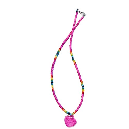 ZYKEJJDDAK Halskette mit süßem Herz-Anhänger, Schlüsselbeinkette, Temperament-Halsband, einfache bunte Perlen-Halskette, Statement, 3.9x3.9in, Glasreisperlen, Kein Edelstein von ZYKEJJDDAK