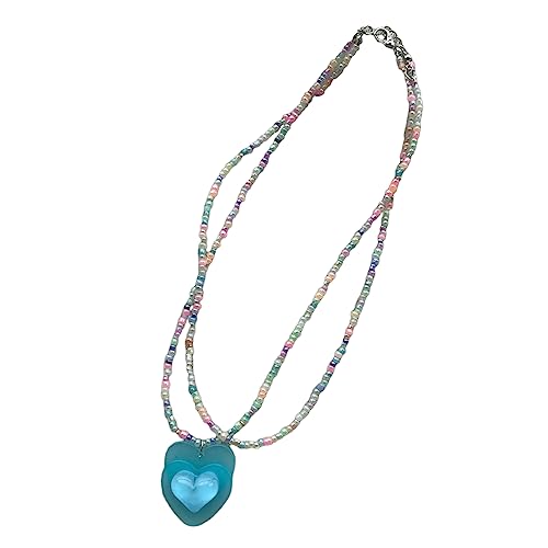 ZYKEJJDDAK Halskette mit süßem Herz-Anhänger, Schlüsselbeinkette, Temperament-Halsband, einfache bunte Perlen-Halskette, Statement, 42 cm, Acryl, Kein Edelstein von ZYKEJJDDAK