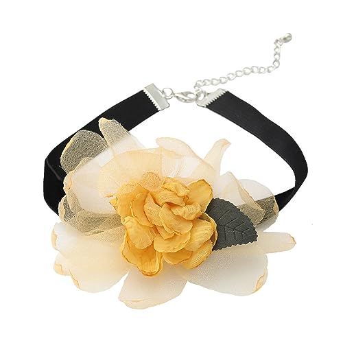 ZYKEJJDDAK Halskette mit übertriebenem Blumenhalsband, große Blume, kurze Choker-Halskette für Damen und Mädchen, trendiger Hochzeitsschmuck, 3.9x1.95in, Spitze + Stoff + Legierung, Kein Edelstein von ZYKEJJDDAK