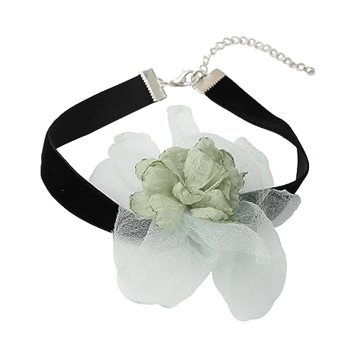 ZYKEJJDDAK Halskette mit übertriebenem Blumenhalsband, große Blume, kurze Choker-Halskette für Damen und Mädchen, trendiger Hochzeitsschmuck, 3.9x1.95in, Spitze + Stoff + Legierung, Kein Edelstein von ZYKEJJDDAK
