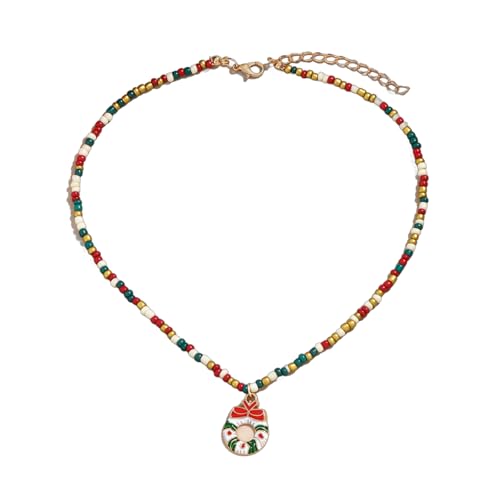 ZYKEJJDDAK Handgefertigte bunte Perlenkette für Damen, Weihnachtshalskette mit bunten Perlen und eleganten Urlaubsanhängern, 41cm50cm, Zink, Kein Edelstein von ZYKEJJDDAK