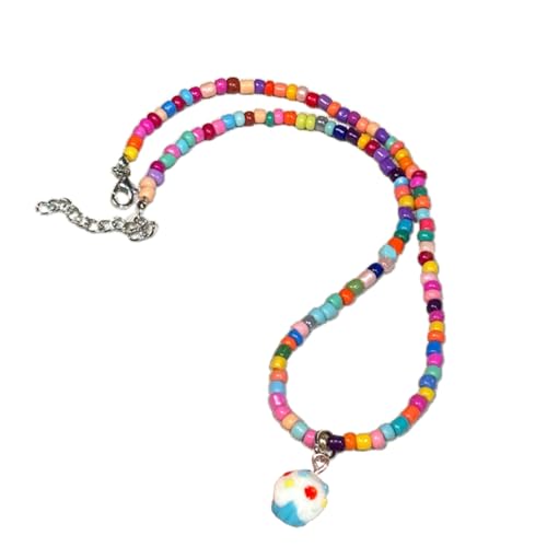 ZYKEJJDDAK Handgewebte Perlen-Halskette, Strand-Farbe, Reisperlen, Kuchen-Anhänger, Halskette, Halsband geeignet, 40 cm, Harz, Kein Edelstein von ZYKEJJDDAK