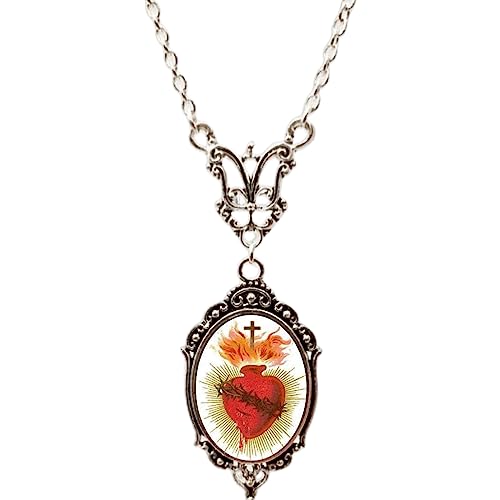 ZYKEJJDDAK Herzförmiger Anhänger Schlüsselbeinkette Halskette Prägung Oval Spitze Rahmen Halskette Einzigartiger Gothic Choker, SizeApprox.50cm/19.68, Metall, Kein Edelstein von ZYKEJJDDAK