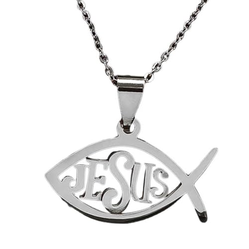 ZYKEJJDDAK Ichthys Halskette aus Edelstahl, Fisch-Symbol, Schmuck, Anhänger für Damen, 50 cm, Edelstahl, Kein Edelstein ZYKEJJDDAK Ichthys Halskette aus Edelstahl, Fisch-Symbol, Schmuck, Anhänger für Damen, 50 cm, Edelstahl, Kein Edelstein von ZYKEJJDDAK