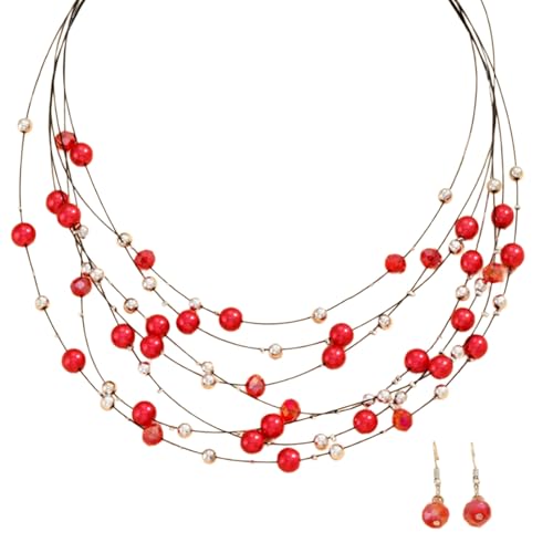 ZYKEJJDDAK Lebendiges Perlen-Modeschmuck-Set, exquisites Perlen-Schmuck-Set für Damen, Halskette und Ohrringe, 44 cm, Kunstperlen-Glas, Kein edelstein ZYKEJJDDAK Lebendiges Perlen-Modeschmuck-Set, exquisites Perlen-Schmuck-Set für Damen, Halskette und Ohrringe, 44 cm, Kunstperlen-Glas, Kein edelstein von ZYKEJJDDAK