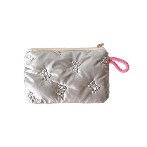ZYKEJJDDAK Make-up-Organizer aus Polyester mit Designs und Schleifendetails für den täglichen Gebrauch, Silberfarbene Schleife, 15.5cmx10cm von ZYKEJJDDAK
