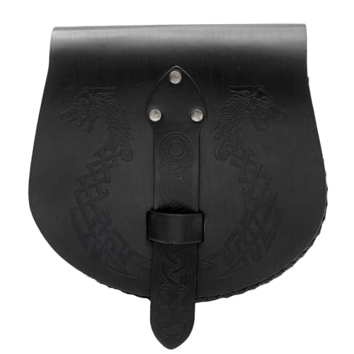 ZYKEJJDDAK Mittelalterliche Gürteltasche Retro Gürteltaschen Hüfttasche LARP Renaissances Kostüm Accessoires Damen Herren Leder, Schwarz , 7.8x7.8in von ZYKEJJDDAK