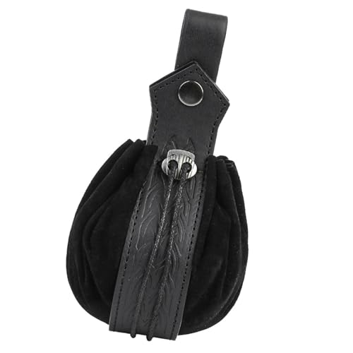 ZYKEJJDDAK Mittelalterliche Ledertasche, tragbare Münzgeldbörse, Mittelalter-Gürteltasche, Renaissance-Gürteltasche, Würfeltasche, Schwarz , 7.41x3.51in von ZYKEJJDDAK