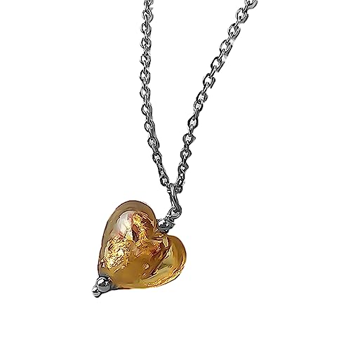 ZYKEJJDDAK Modische Glaze-Herz-Halskette, einzigartig, bonbonfarben, Edelstahl-Kette, Halskette für Party, 40CM2x1.5cm, Edelstahlglas, Kein Edelstein von ZYKEJJDDAK