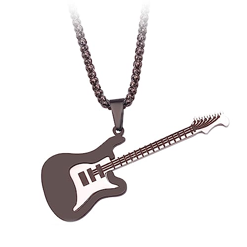 ZYKEJJDDAK Modische Halskette mit Gitarrenanhänger, Schlüsselbeinkette, schlichtes Hip-Hop-Halsband, Rock-Statement-Schmuckanhänger, 3.51x2.73in, Metall, Kein Edelstein von ZYKEJJDDAK
