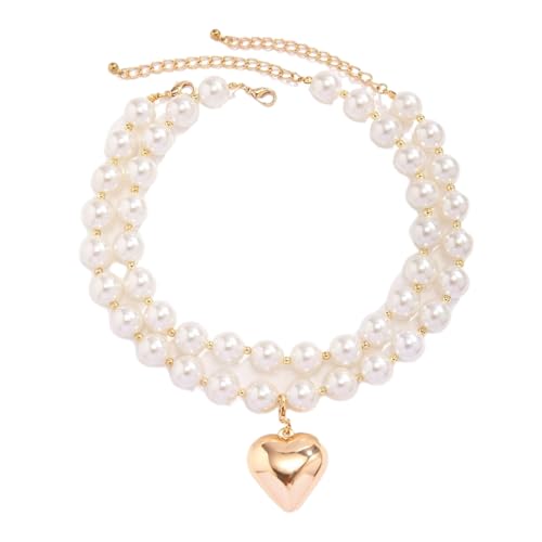 ZYKEJJDDAK Modische Halskette mit Herz-Anhänger, große Kunstperlen, doppellagig, Schlüsselbeinkette, Hochzeit, Party von ZYKEJJDDAK