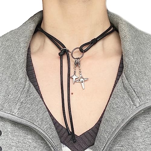 ZYKEJJDDAK Modische Halskette mit Stern-/Ballon-Hunde-Anhänger, Lederseil, Halskette, Statement-Choker von ZYKEJJDDAK