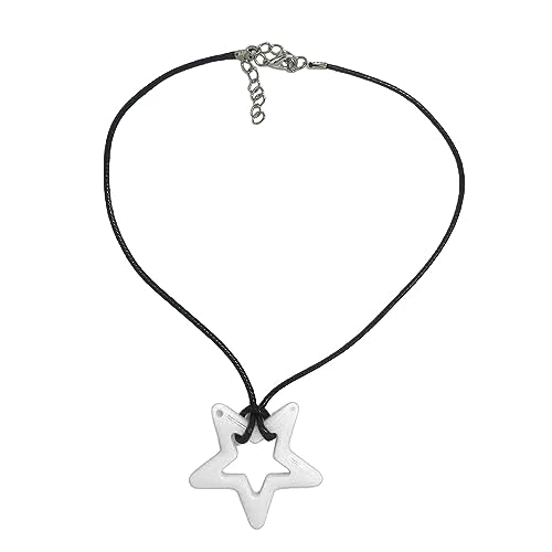 ZYKEJJDDAK Modische Punk-Hip-Hop-Halskette für Männer und Frauen, Dopamin-Schmuck, hohler Stern-Anhänger, süß, cool, 3.12x2.73in, Acryl-Lederseil, Kein Edelstein von ZYKEJJDDAK