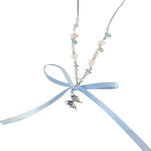 ZYKEJJDDAK Modische Schleife Halskette für Damen und Mädchen Schmetterling Anhänger Halskette Einstellbare Länge Choker, 46.5CM, Legierung und Band, Kein Edelstein von ZYKEJJDDAK