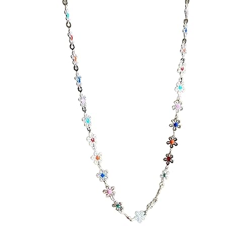 ZYKEJJDDAK Modische bunte Perlen mit Blumenanhänger, Halskette, Schlüsselbeinkette, Temperament, Metallkette, Choker, Statement, 4.68x3.12in, Metall, Kein Edelstein von ZYKEJJDDAK