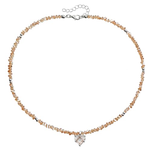 ZYKEJJDDAK Modische handgefertigte Halskette mit Liebesherz, eleganter Charm, robuste Glasperlen aus Metalllegierung für stilvoll, 49 cm, Glasreisperlen + Legierung, Kein Edelstein von ZYKEJJDDAK