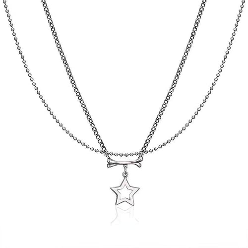 ZYKEJJDDAK Perlenkette, Stern-Halskette, doppellagig, Schlüsselbeinkette, zierlicher Sternanhänger, Chokerkette, Schmuck für Frauen von ZYKEJJDDAK