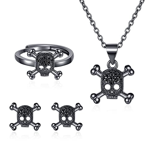 ZYKEJJDDAK Retro-Skelett-Halskette, kreative Ohrstecker, Statement-Schmuck, Gothic-Schmuck, 455cm13mm19mm, Kupfer, Kein edelstein von ZYKEJJDDAK