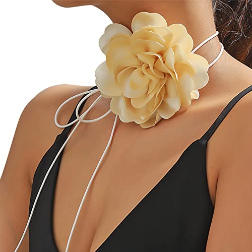 ZYKEJJDDAK Satin-Halskette mit Pfingstrosenblüte, lange Schnürkette, Hochzeitsschmuck, Halskette für Damen und Jugendliche von ZYKEJJDDAK