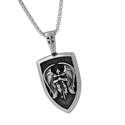 ZYKEJJDDAK Schlichte Halskette mit Erzengel-Anhänger, stilvolle Engelsschild-Anhänger, Halskette, Charm, Edelstahl-Halskette ZYKEJJDDAK Schlichte Halskette mit Erzengel-Anhänger, stilvolle Engelsschild-Anhänger, Halskette, Charm, Edelstahl-Halskette von ZYKEJJDDAK