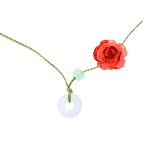 ZYKEJJDDAK Schnalle Perlen Anhänger Halskette Süße Blume Schlüsselbein Kette Weiblich Verstellbares Seil, 62 cm, Kunststoff / Harz, Kein Edelstein von ZYKEJJDDAK