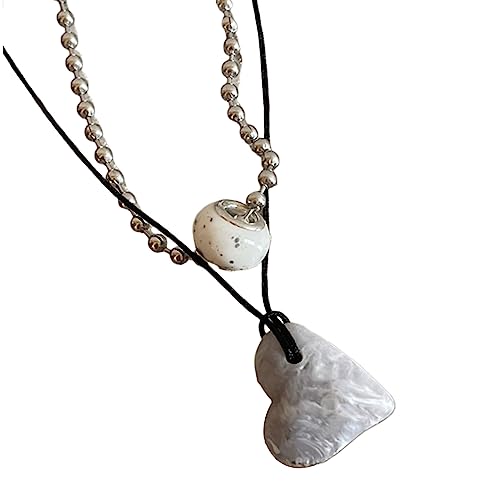 ZYKEJJDDAK Set mit 2 mehrlagigen herzförmigen Anhängern, Halskette, Choker, Damen-Halskette, Party-Schmuck, Party-Schmuck, 36 cm, Titanstahlharz, Kein Edelstein von ZYKEJJDDAK