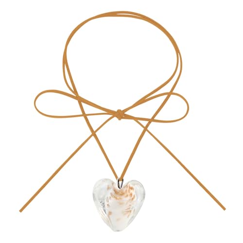 ZYKEJJDDAK Simple Loves Herz ästhetische Halskette Mode einfache Schlüsselbeinkette Damen Mädchen Hochzeit Schmuck Party, 150 cm, Glasur und Samt-Lederband, Kein Edelstein von ZYKEJJDDAK
