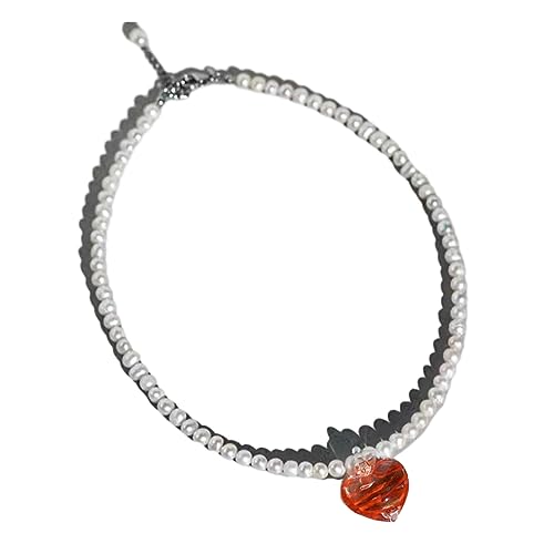 ZYKEJJDDAK Simple Loves Herz ästhetische Halskette Mode einfache Schlüsselbeinkette Damen Mädchen Hochzeit Schmuck Party, 36 cm, Kunstperlen-Glas, Kein Edelstein von ZYKEJJDDAK