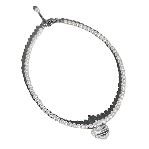 ZYKEJJDDAK Simple Loves Herz ästhetische Halskette Mode einfache Schlüsselbeinkette Damen Mädchen Hochzeit Schmuck Party, 36 cm, Kunstperlen-Glas, Kein Edelstein von ZYKEJJDDAK