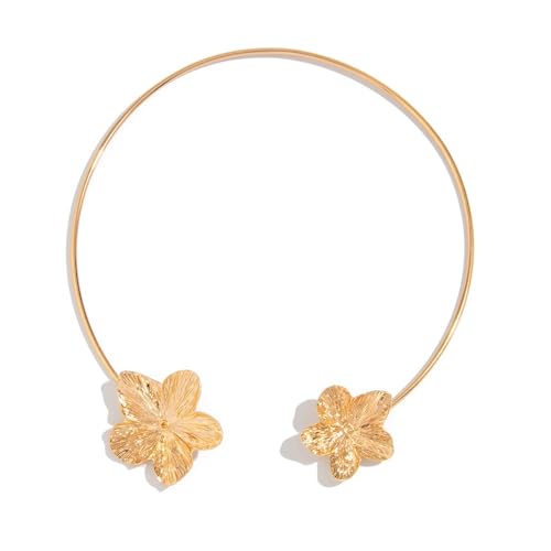 ZYKEJJDDAK Stilvolle Blumen-/Seestern-Halskette, offenes Ende, handgefertigt, verstellbare Schlüsselbeinkette für Strandurlaub, 8.58x6.63in, Metall, Kein Edelstein von ZYKEJJDDAK