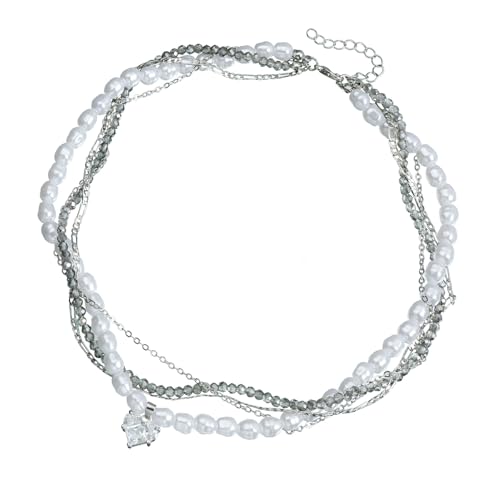 ZYKEJJDDAK Stilvolle Herz-Anhänger-Halskette, moderne Herz-Halskette mit Perlen und Zirkon-Details für Damen, 46 cm, Legierung + Imitationsperle + Reisperlen, Kein Edelstein von ZYKEJJDDAK