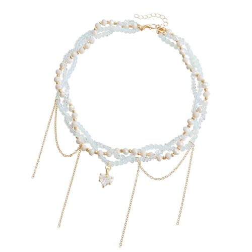 ZYKEJJDDAK Stilvolle Herz-Quasten-Halskette, verstellbare Länge, Schlüsselbeinkette, modischer Halsschmuck für Frauen, Partys, den Alltag von ZYKEJJDDAK