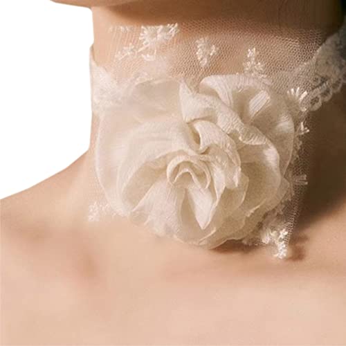 ZYKEJJDDAK Stoffblumen-Halskette, künstliche Rose, Spitze, Choker, Rosen-Halskette, Hochzeitsschmuck für Frauen und Teenager von ZYKEJJDDAK