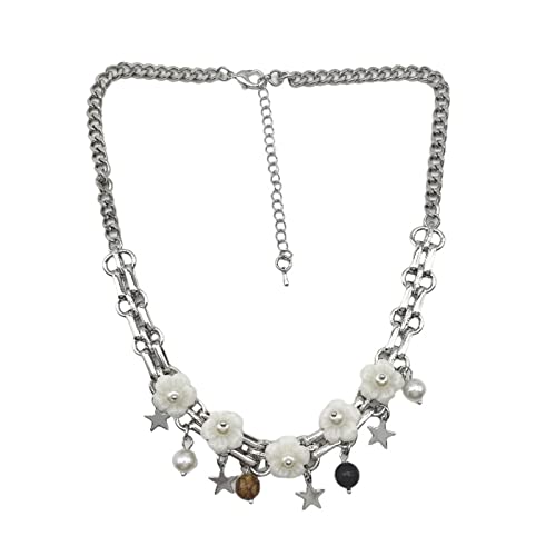 ZYKEJJDDAK Süße, coole Mädchen-Halskette mit Sternen, Schmuck, hohler Stern, echte Blume, Choker-Kette, Punk, Hip-Hop-Halskette von ZYKEJJDDAK