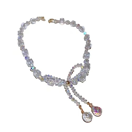 ZYKEJJDDAK Süße Halskette mit Schleifen-Anhänger, Kristallperlen, Choker-Halsketten für Frauen und Mädchen, Schmuck, exquisite Schlüsselbein-Kette von ZYKEJJDDAK