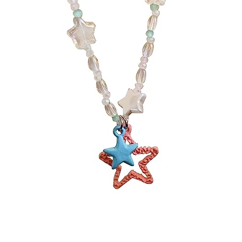 ZYKEJJDDAK Süßer hohler Stern-Anhänger Halskette Schlüsselbeinkette Temperament Choker einfache Kristallperlen-Halskette Statement von ZYKEJJDDAK