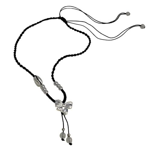 ZYKEJJDDAK Temperament Perlen Schleife Liebe Halsketten für Frauen Jahrestag Mode Vintage Runde Perlen Geflochtene Ketten Choker von ZYKEJJDDAK