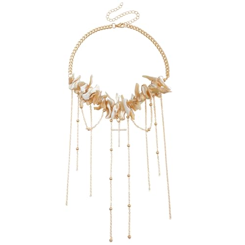 ZYKEJJDDAK Trendige Muschelquasten Kreuze Choker vielseitige Muschel- und Kreuzquasten Halskette Schmuck für Mode nach vorne von ZYKEJJDDAK