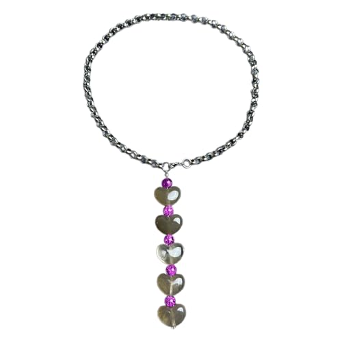 ZYKEJJDDAK Trendige lange Quasten Herz Perlen Anhänger Halsband Halskette für Frauen Schmuck Wolkeneffekt Edelstahl, 46 cm, Acryl-Edelstahl, Kein Edelstein von ZYKEJJDDAK