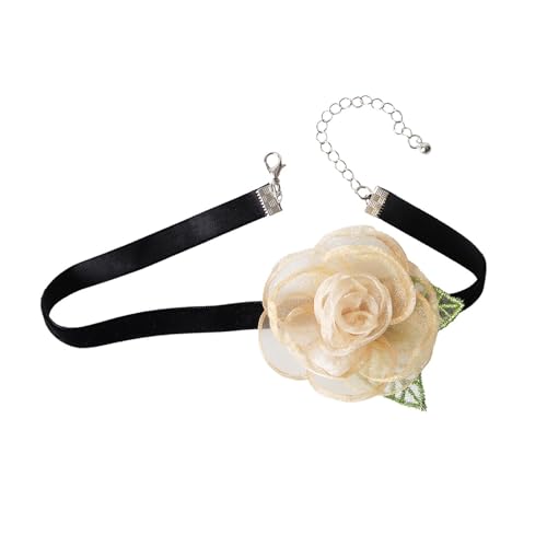 ZYKEJJDDAK Trendiger Stoff-Blumen-Halsschmuck, Blumenriemen, Choker, Blumen-Krawatte, Halskette, Stoff für Brautparty von ZYKEJJDDAK