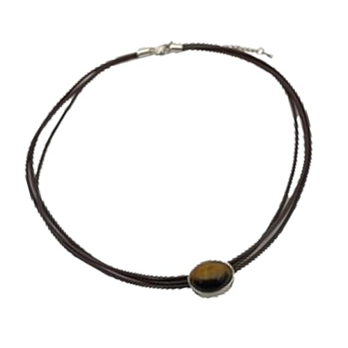 ZYKEJJDDAK Verstellbare Lederhalskette mit echtem Augenstein, modischer Halsschmuck für Damen, Size Approx. 17.122.55inch43.56.5cm, Leder, Kein Edelstein von ZYKEJJDDAK