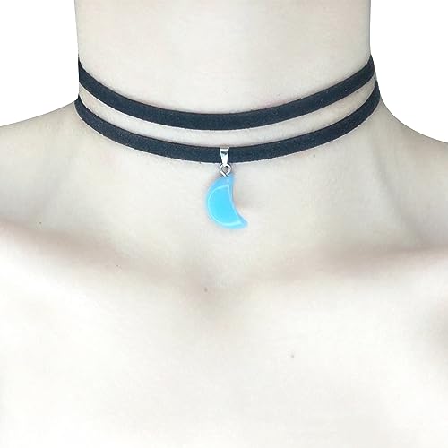 ZYKEJJDDAK Vintage Choker für Frauen Doppellagige Halskette Temperament Mond Anhänger Schlüsselbein Kette Mädchen Party, 3.9x3.12in, Künstlicher Kristall, Kein Edelstein von ZYKEJJDDAK