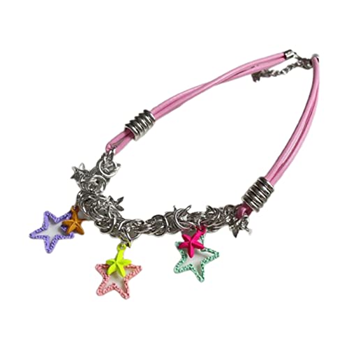 ZYKEJJDDAK Vintage Multi-Star Leder Choker Halskette Damen Herren Gothic Punk Star Statement Halsband Halskette von ZYKEJJDDAK