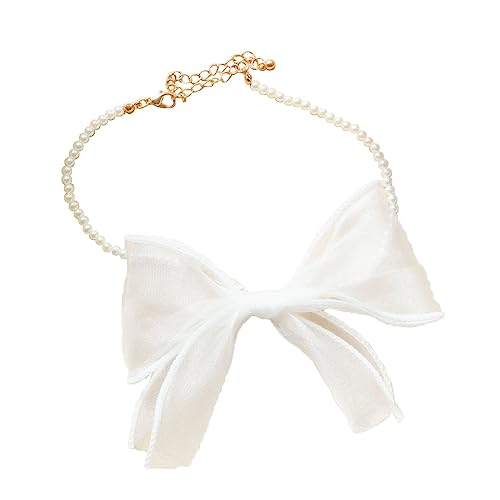 ZYKEJJDDAK Weißes Schleifenhalsband, Halsband, Halskette, Halskette, Hochzeit, Party, Schmuck für Frauen und Teenager, 4.29x3.9in, Stoff, Kein Edelstein von ZYKEJJDDAK